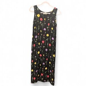 Women's black floral gauzy 90s retro dress by R& K Originals size‎ 8 (m4)